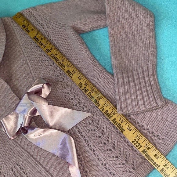 MARINA LUNA lambs wool lavender purple open front cardigan ribbon closure size L - Picture 5 of 9